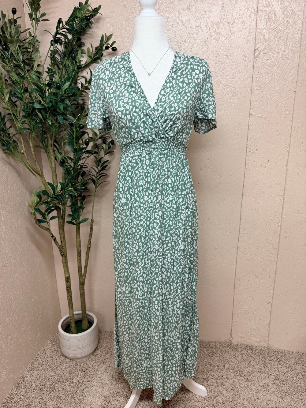 SHEIN Sage Green Floral Wrap Maxi Dress